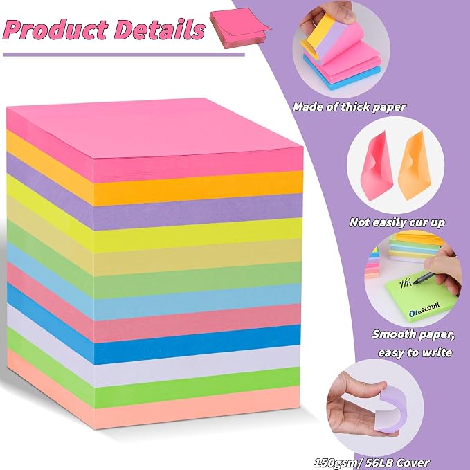 60 PCS Sticky Notes Bulk 3x3 Inch Colorful Sticky Notes 75 Sheets/Pad 12 Colors - Image 3