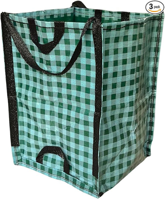 DURASACK Heavy Duty Home and Yard Bags 48-Gallon Reusable Self-Standing Lawn and Leaf Bags Garbage Can with Reinforced Handles, Gingham Green, 3 Pack-DeskLoop Office