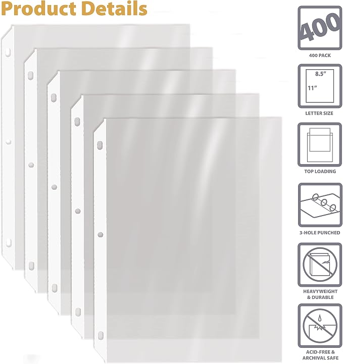 GOLD SEAL 400 Count Clear Heavyweight Poly Sheet Protectors, 8.5" x 11" - Image 3