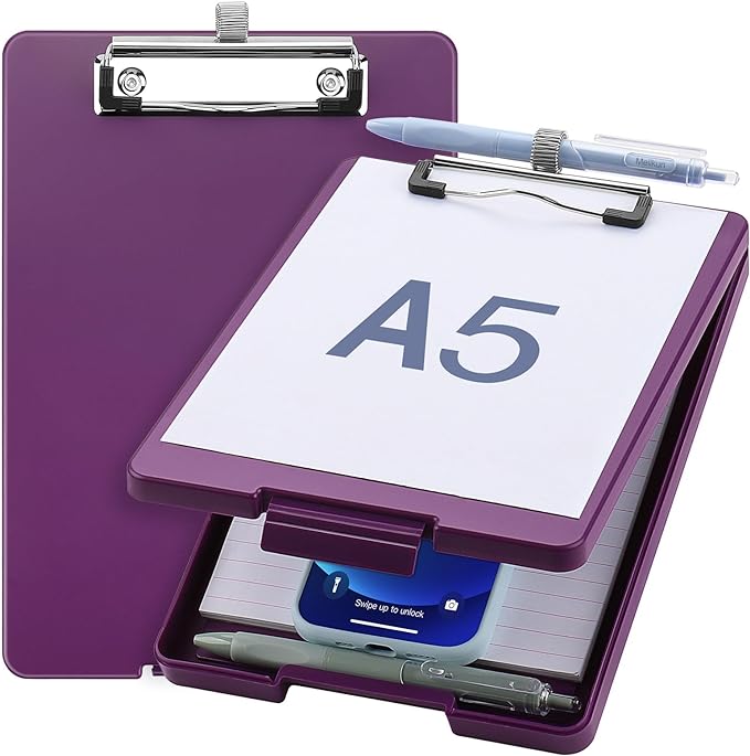 Meiikun Small Clipboard with Storage, A5 Clipboards with Pen Holder, Half by Meiikun