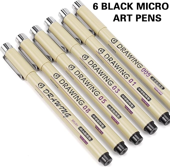 Muchcute Micro Fineliner Drawing Art Pens: 6 Black Fine Line Waterproof Ink Set - Image 3