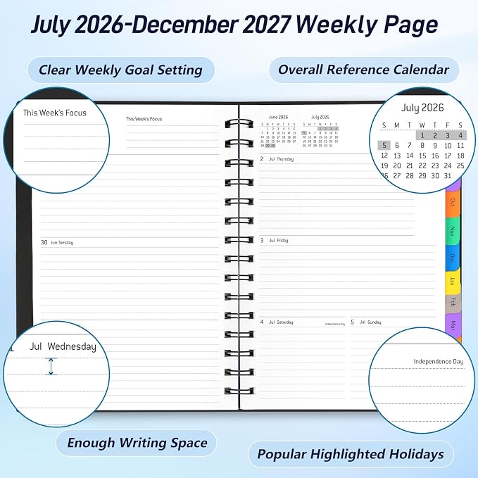 Daily Planner 2026-2027, 18-Month Weekly and Monthly Calendar Planner, July - Image 3