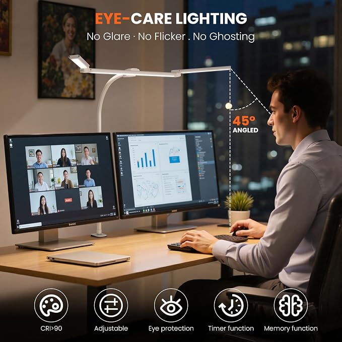 LED Desk Lamp for Office Home, 3 Light Bar Adjustable Desk Light - Image 3