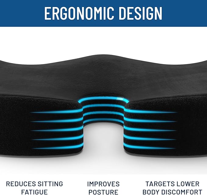 Everlasting Comfort Doctor Recommended Memory Foam Seat Cushion for Office Chairs & Car Seat - Ergonomic Office Desk Accessories for Tailbone Pain Relief, Sciatica & Back Support-DeskLoop Office