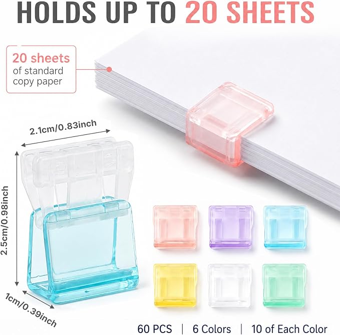 60 PCS Colorful Push Paper Clips, Plastic Slide Binder Clips | Reusable - Image 2