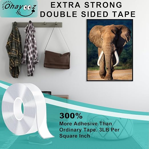 Ohayooz® Extra Strong Double Sided Tape Heavy Duty Removable 50FT, Photo Deco - Image 2