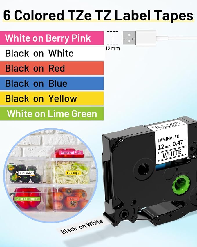 Suminey 6 Pack Replacement for Brother Label Maker Machine TZe 12mm 0.47 Ribbon - Image 2
