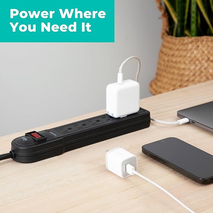 KMC 6-Outlet Surge Protector Power Strip 2-Pack, 900 Joules, 4-Foot Extension Cord, Overload Protection, Black-DeskLoop Office