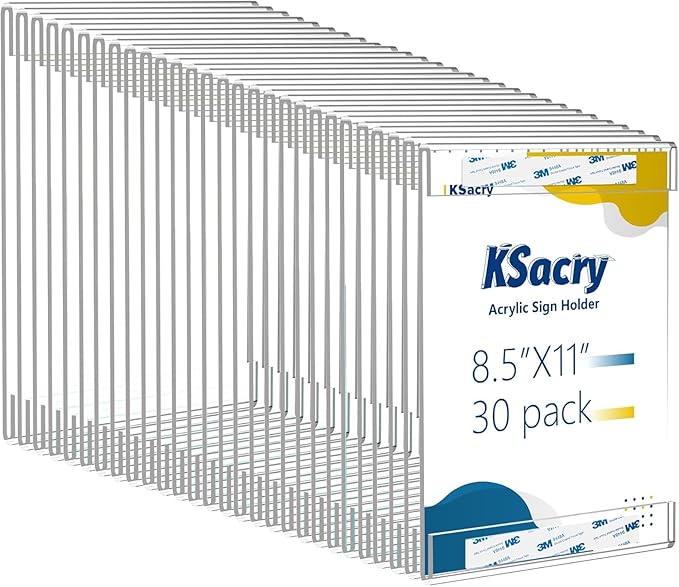 KSacry 30 Pcs Acrylic Sign Holder 8.5 x 11, Vertical Wall Mount Sign Holders by KSacry