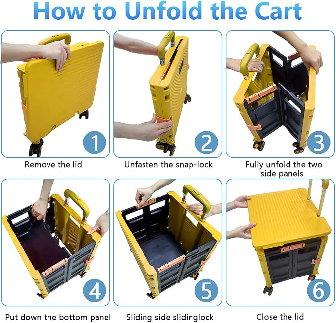 FELICON SELORSS Foldable Utility Cart Folding Portable Rolling Crate-Yellow | - Image 4