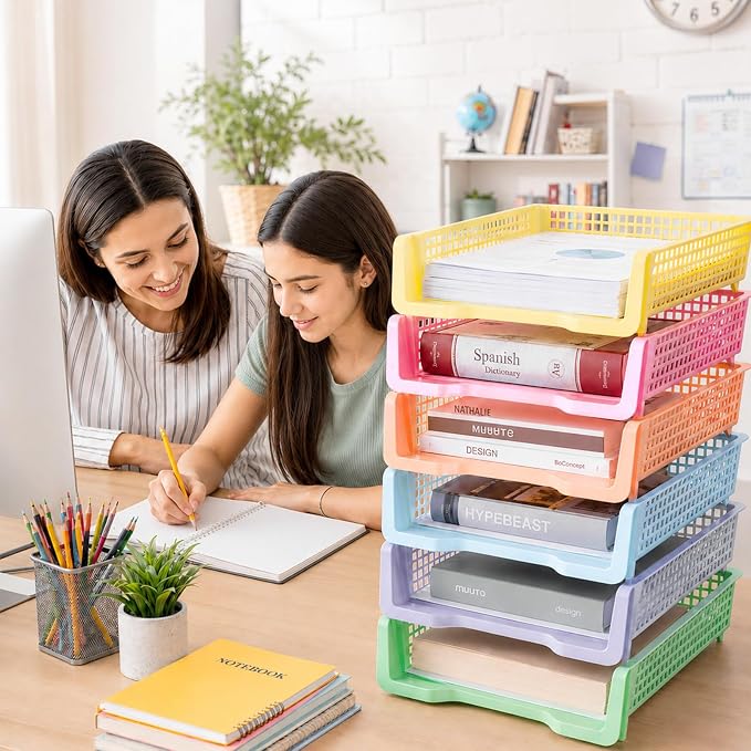 Set of 6 Pastel Turn in Trays for Teachers Stackable Classroom Paper Letter - Image 7