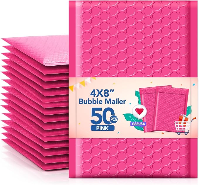 GSSSUSA Bubble Mailers 4x8 Inch 50 Pack Padded Envelopes Usable Size 4x7 Inch by GSSUSA