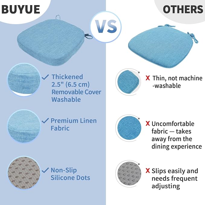BUYUE Thickened 2.5" Friendly Woven Fabric Dining Chair Cushion, U-Shape High - Image 6