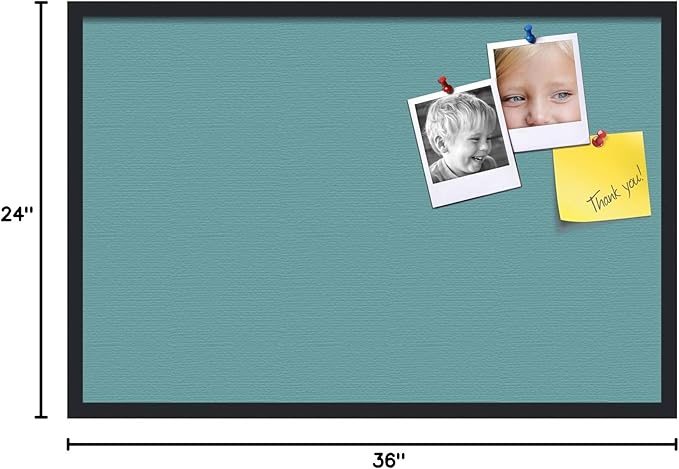 PinPix 36x24 Inch Cork Bulletin Board. This Decorative Framed Pin Board Comes with Aqua Pastel Design and a Satin Black Frame. Ideal for Home Office Decor or Message Board (PinPix-1806)-DeskLoop Office