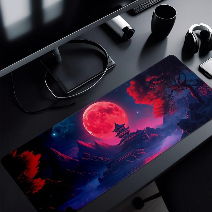 Darkness Red Moon Mouse Pad Abstract Red Mouse Pad 31.5x11.8 Inch Texture - Image 8