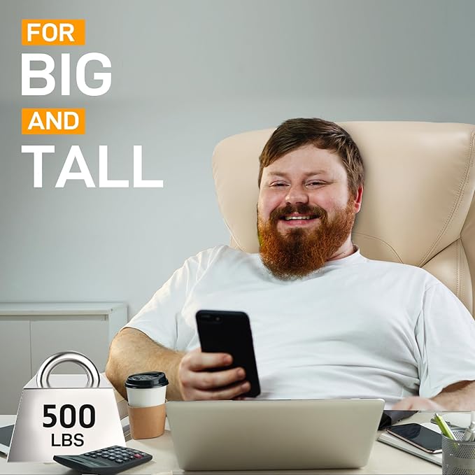 Big and Tall Office Chair for Heavy People, 500LBS High Back Extra Wide Heavy Duty Executive Office Chair Comfortable for Home, Large Computer Desk Chairs with Adjustable Lumbar Support Beige-DeskLoop Office