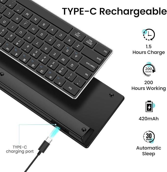2.4G Wireless and Bluetooth Keyboard with Numeric Keypad, Multi-Device, Rechargeable, Compatible with Mac, Windows (Black)-DeskLoop Office