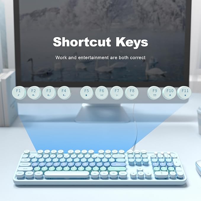 Large Print Wired USB Keyboard, 104 Keys Full Size Typewriter Keyboards, Plug and Play Office Computer Keyboard with Number Pad for Windows, PC, Laptop, Desktop (Blue Colorful)-DeskLoop Office