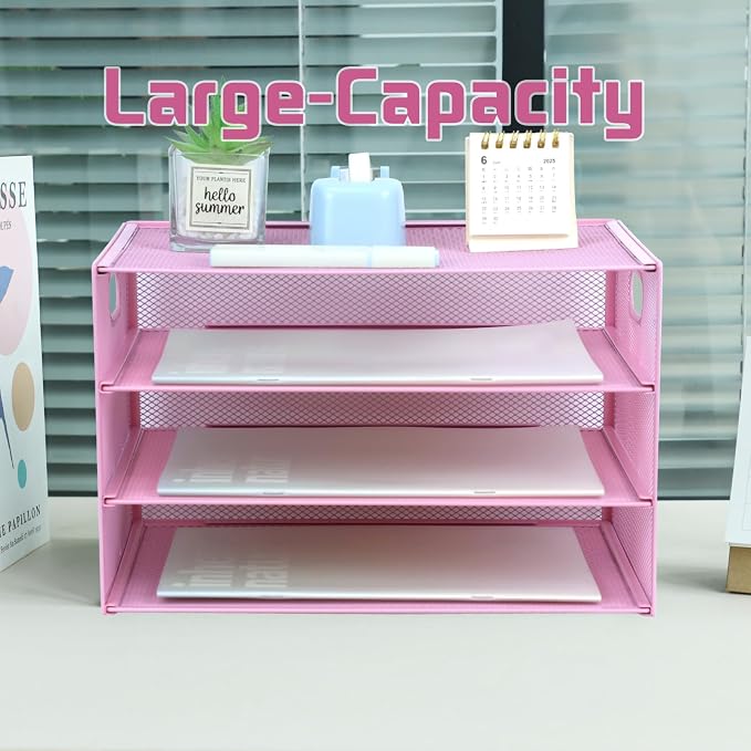3 Tier Lettrer Tray Organizer, Metal Mesh Desk File Organizer - Image 6