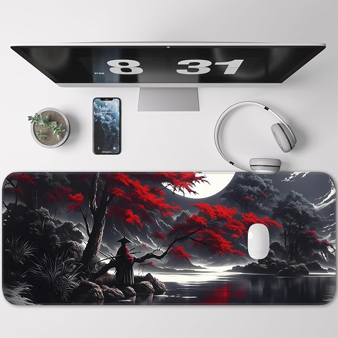 Japanese Dark Red Moon Gaming Mouse Pad, Extended Mouse Pad - Image 2