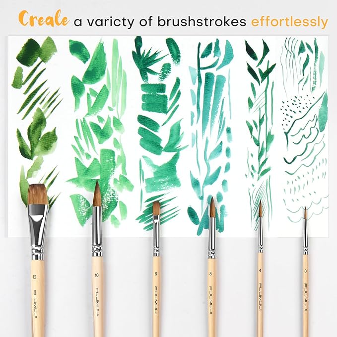 Sable Travel Watercolor Brushes, Fuumuui 6pcs Kolinsky Sable Watercolor Travel Brushes with Short Handles - Detail Liner Pointed Round Flat Wash Mop for Watercolor Gouache Ink Painting-DeskLoop Office