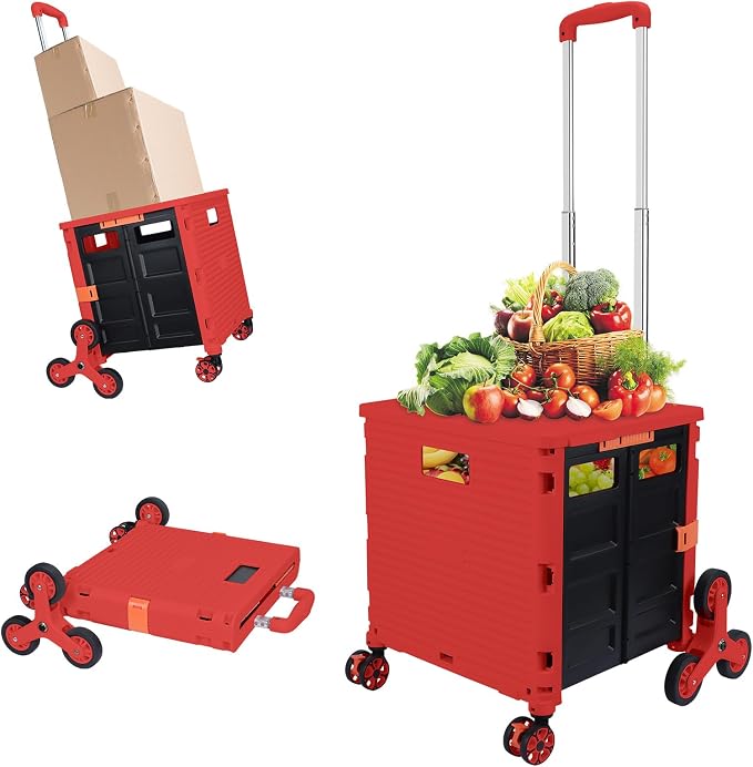 FELICON SELORSS Folding Utility Climber Cart Portable Rolling Crate-Red | Stair by FELICON
