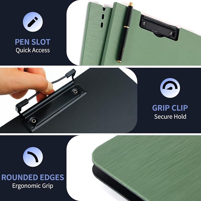 Clipboard Folder, with Dual Metal Clips, Embossed-Texture, Folding 360° Rotating - Image 5