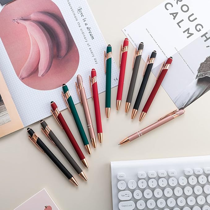 PASISIBICK 12 Pieces Ballpoint Pen with Stylus Tip, 2 in 1 Stylus Pens Stylish Pen, Metal Stylus Pen for Touch Screens, 1.0 mm Black Ink(Pack of 12)-DeskLoop Office