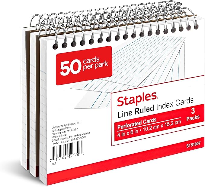 Staples Index Cards, Micro‑Perforated, 150 Cards – Tear‑Off Ruled Cards by Staples