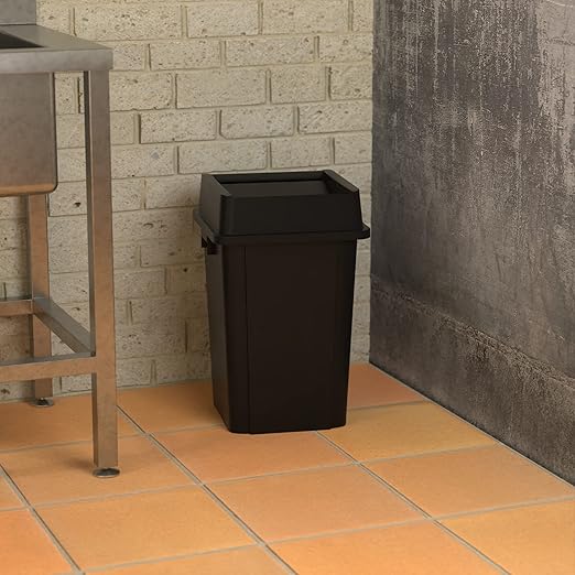 19 Gallon Black Square Commercial Trash Can with Lid-DeskLoop Office
