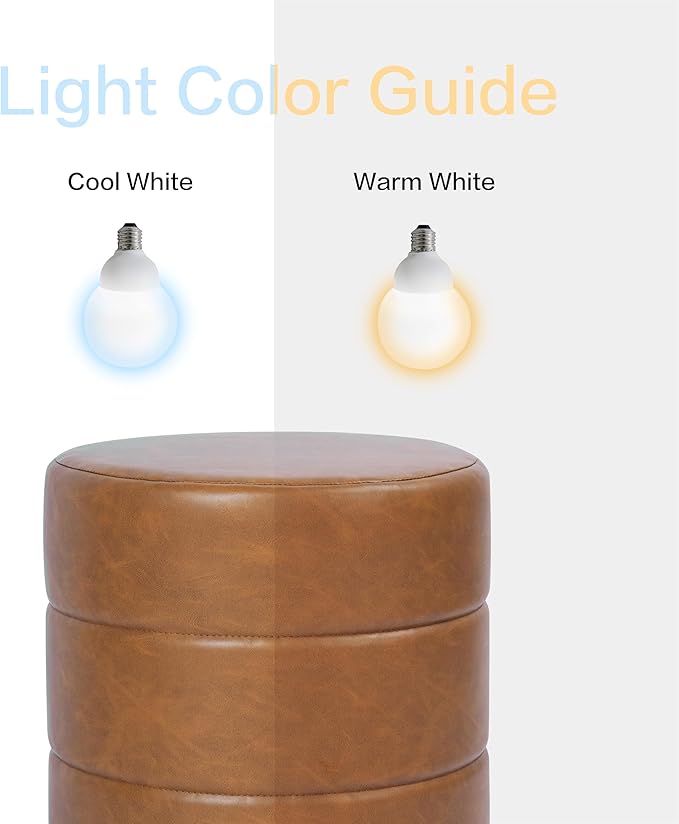 HomePop Upholstered Faux Leather Round Ottoman Home Décor|Foot Rest Ottoman- Carmel Brown-DeskLoop Office