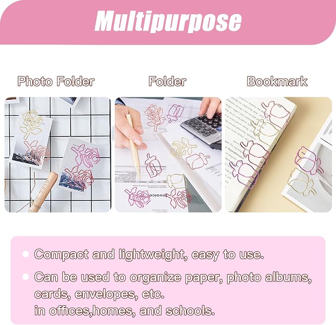 80 Pcs Cute Flower Paper Clips Set, Floral Paper Clips - Image 5
