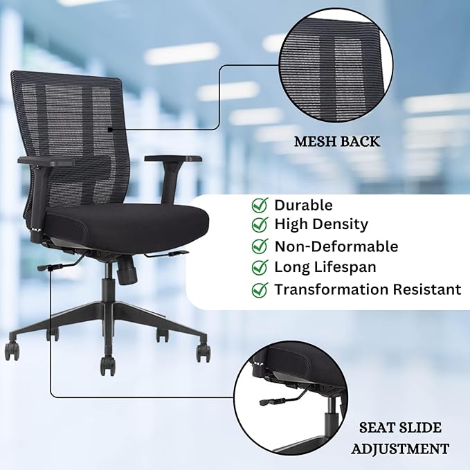 Bitchair Ergonomic Mesh Conference Room Chair - Adj Lumbar Support Computer Desk Chair with Height Adjustable Arms - Seat Depth Adjustable Home Office Chair - (Black) (Pack of 1)-DeskLoop Office