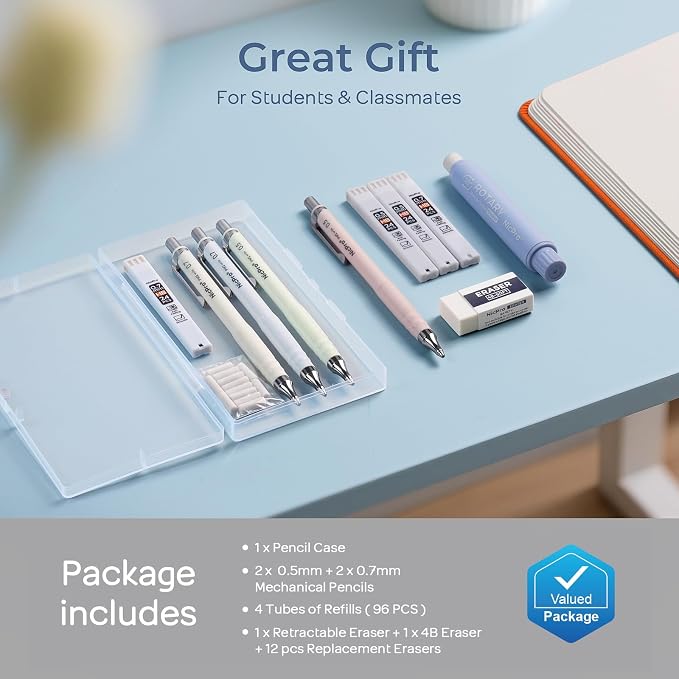 Nicpro Cute Mechanical Pencil Set, 4B Erasers, Rotary Retractable Eraser - Image 7