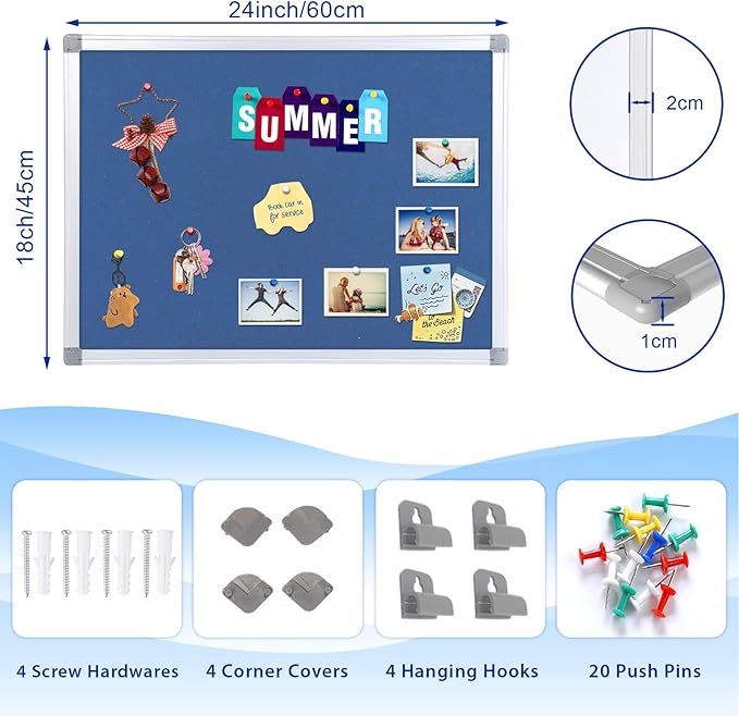 Hanging Fabric Board Message Memo Board Display Organization for Company Public Office,Blue Felt,24x18inches-DeskLoop Office