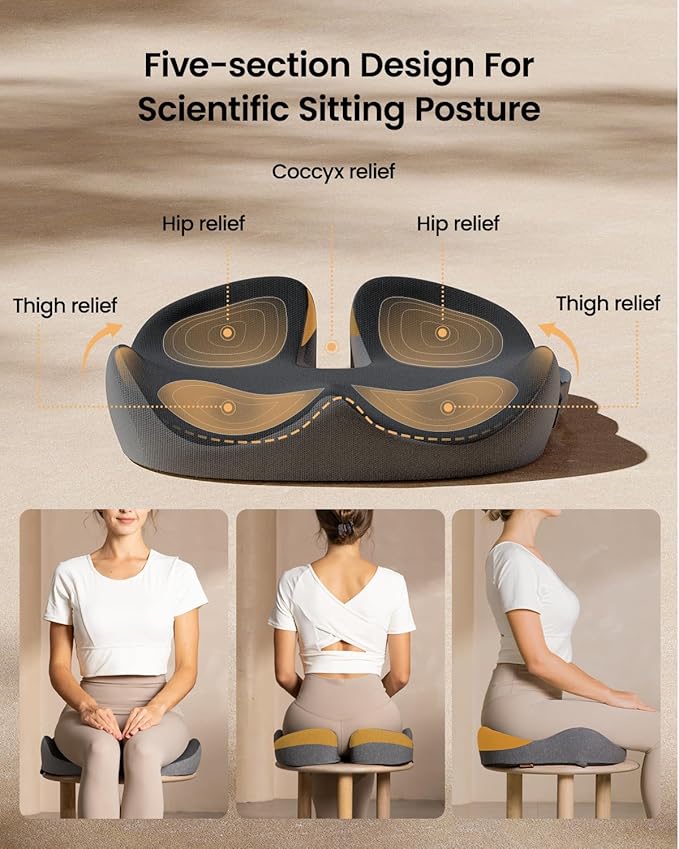 ProtoArc Seat Cushion, Office Chair Cushion for Sciatica, Coccyx Cushion, Ergonomic Memory Foam Seat Cushion for Car, Home, Pressure Relief Pad for Hip, Tailbone, All Day Comfort - Black&Gray-DeskLoop Office