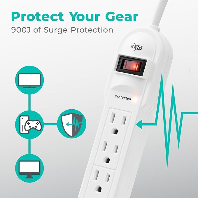 KMC 6-Outlet Surge Protector Power Strip 2-Pack, Overload Protection, 4-Foot Cord, 900 Joule - White-DeskLoop Office