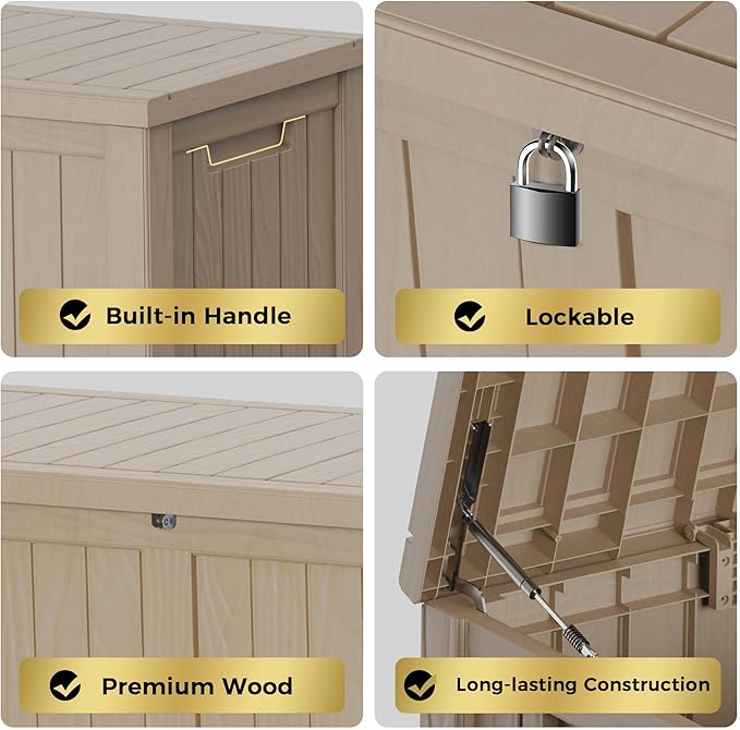 150 Gallon Lockable Resin Deck Box, Waterproof & UV-Resistant Outdoor Storage Box for Outdoor Cushion Storage, Garden Tools & Pool Accessories Storage, Gray-DeskLoop Office