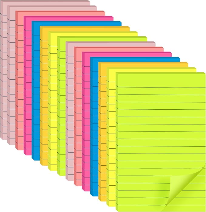 Lined Sticky Notes 4 x 6 Inches, 15 Pads, 375 Sheets Total, 7 Bright Colors by VIPSTAR