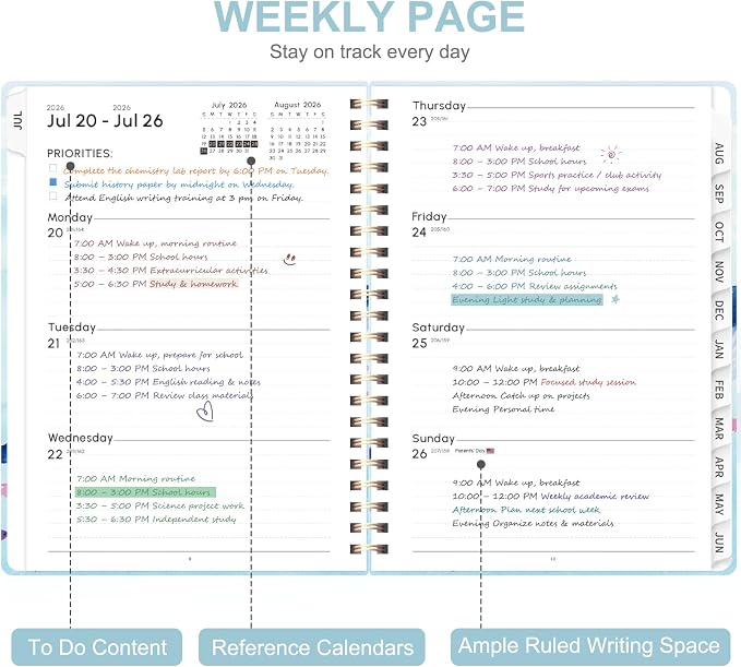 Planner 2026-2027, Weekly and Monthly Academic Year Calendar Planner, July 2026 - Image 2