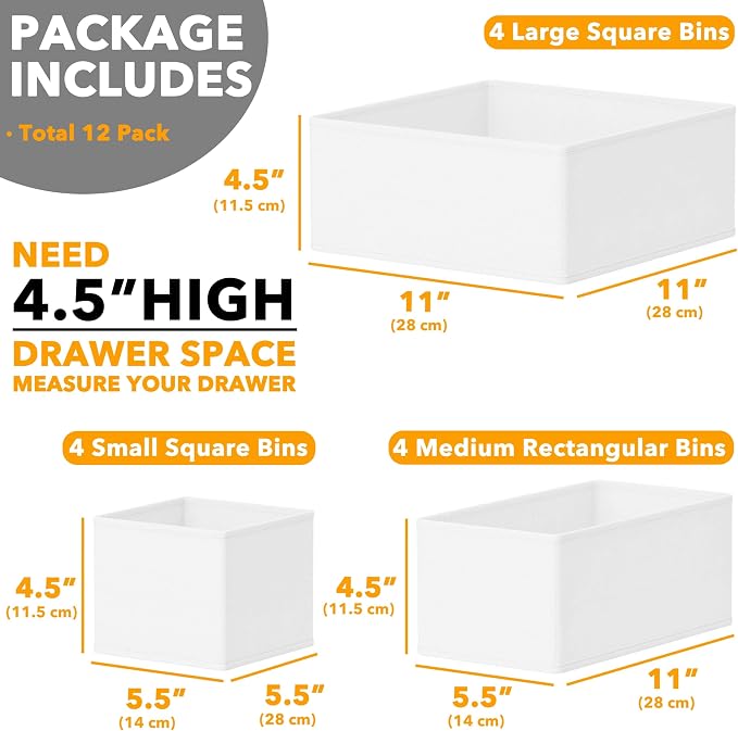 SpaceAid Drawer Organizer Clothes, 12 Pack Dresser Organizer Bins - Image 6
