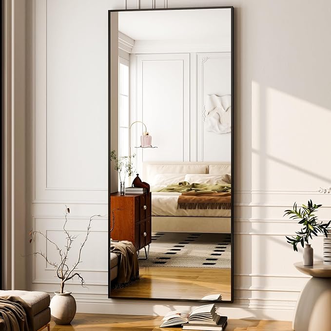 GLSLAND 68" x 24" Full Length Mirror - Rectangle Floor Mirrors Aluminum Alloy Frame Full Body Mirror for Bedroom, Living Room, Cloak Room,Black-DeskLoop Office