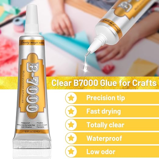 B7000 Jewelry Metal Glue with Precision Tips, Upgrade Clear B-7000 Glues Paste Transparent Liquid Fusion Fabric Glue for Phone Repair, Glass, Wooden, Rhinestone Jewelry Crafts, DIY Tumblers (4 x15ML)-DeskLoop Office