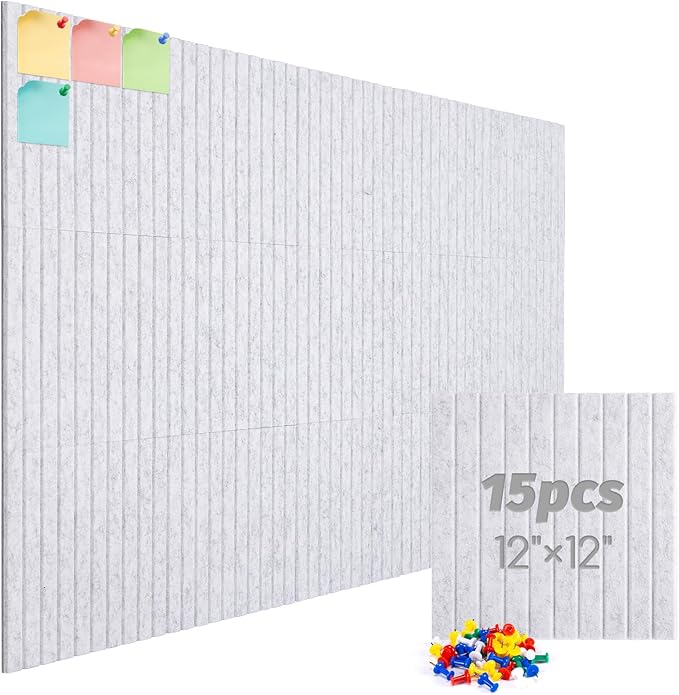 Large Cork Board Alternative, 15 Pack Felt Board with Safe Removable Adhesive Tabs Felt Wall Tiles, Large Cork Boards for Walls, Cork Board for Home Office, Pin Boards for Walls, Stripe Marble White-DeskLoop Office