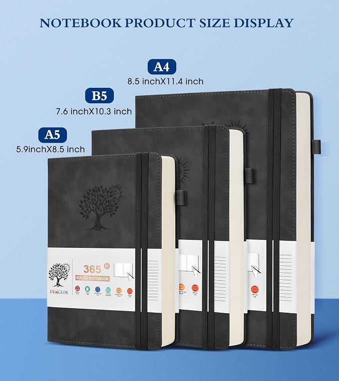 PERCUN A4 Lined Journal Notebook，365 Page Large Leather Journals - Image 2