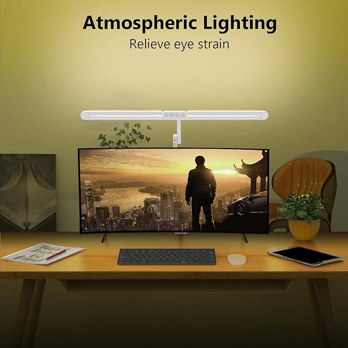 Micomlan 3000 Lumen Super Bright Led Desk Lamp for Home Office, 47Inches Long Architect Desk Lamp with Clamp, Dimmable Table Light with Adjustable Monitor Light Bar Tall Office Lighting for Computer-DeskLoop Office
