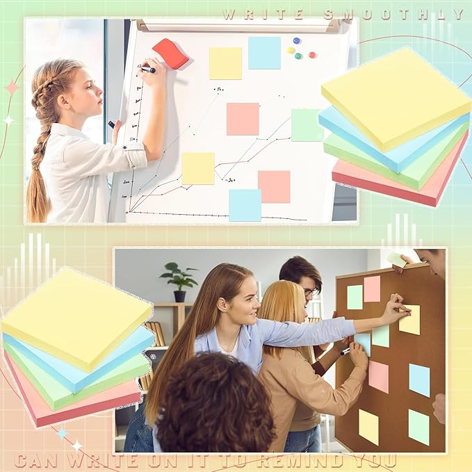 Thenshop 24 Sets Full Adhesive Sticky Notes 3x3 Inches Sticky Notes Adhesive Memo Self-Stick Pads Back to School Supplies Easy to Post for Teacher Coworkers Office 80 Sheets/pad(Colorful,Unlined)-DeskLoop Office