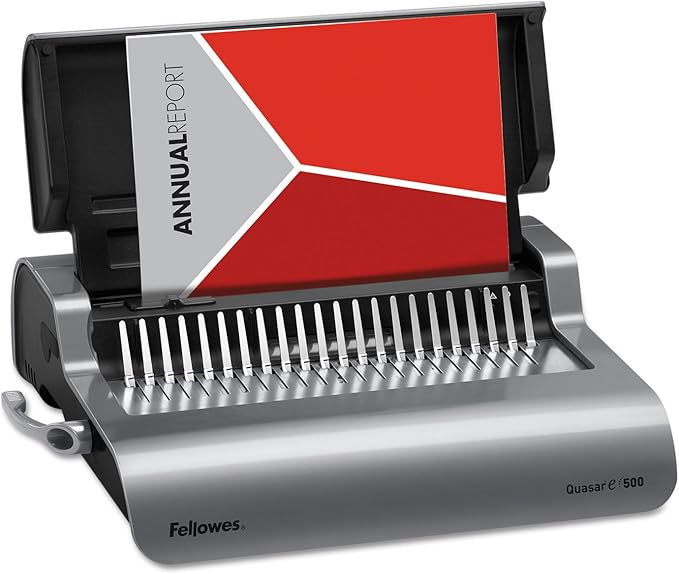 Fellowes 5216901 Quasar 500 Electric Comb Binding System, 16 7/8 x 15 3/8 x 5 1/8, Metallic Gray-DeskLoop Office