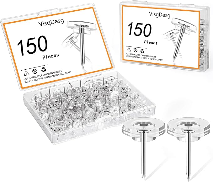150Pcs Clear Push Pins Tacks, Thumb Tacks, Reusable Flat Head Thumbtacks by Unknown