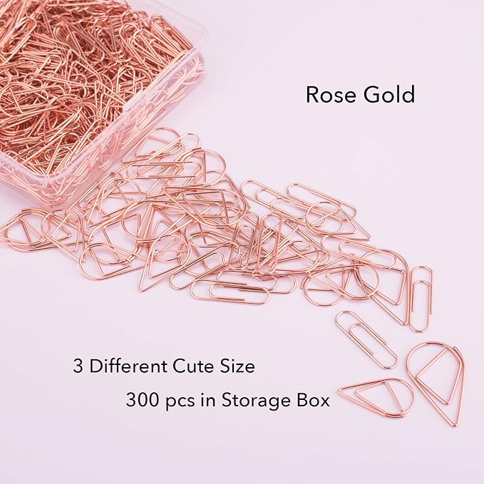 VENCINK 300 Pcs Cute Rose Gold Teardrop Paper Clips Assorted Sizes | Stainless - Image 2